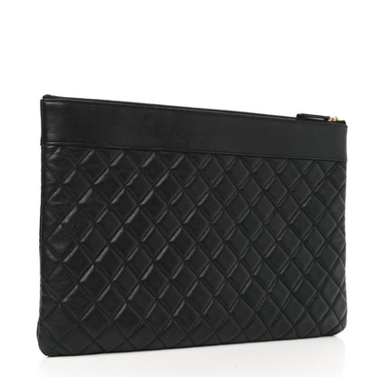 Chanel Sheepskin Quilted Mademoiselle Vintage Large Zip Pouch Black 3 of 8