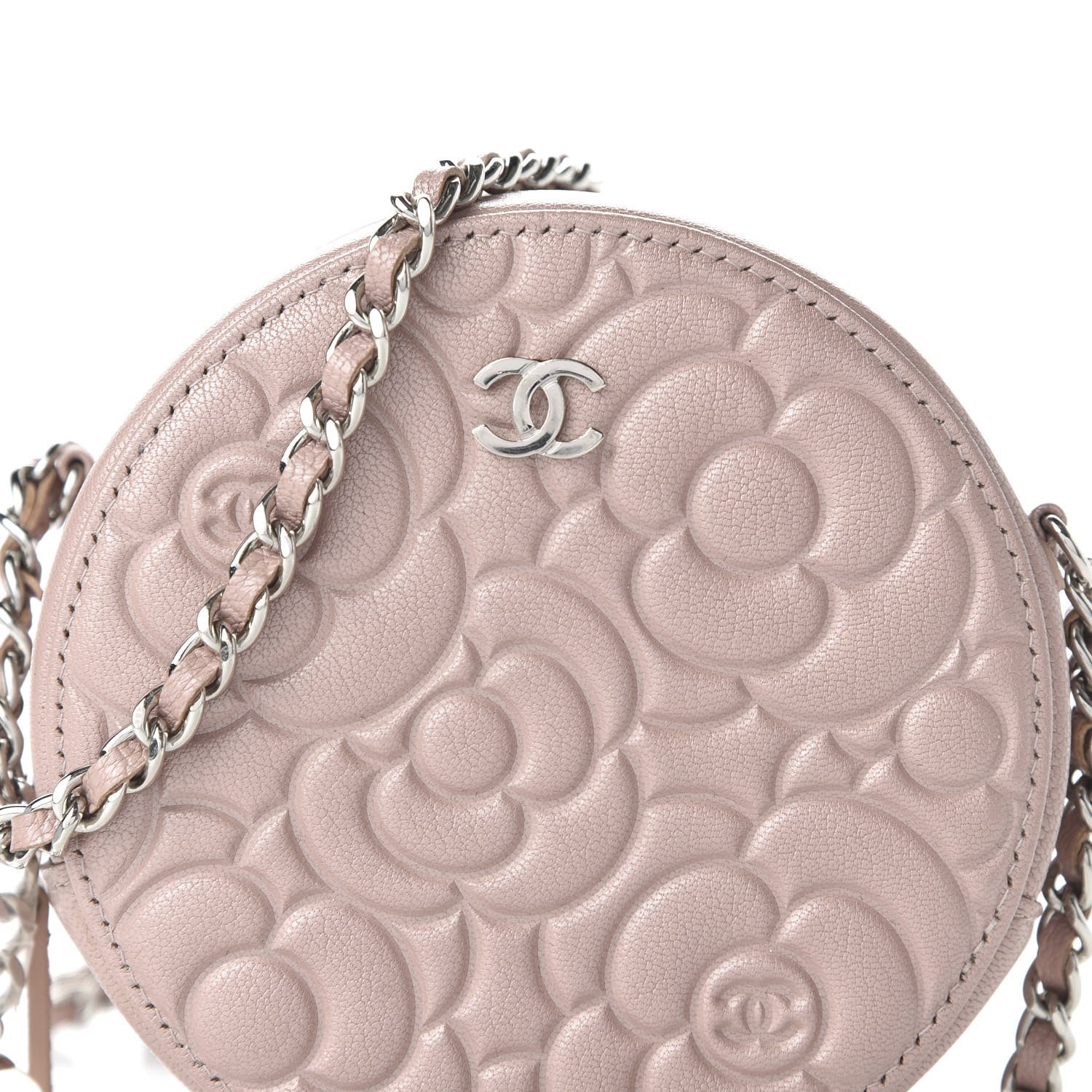 Chanel Goatskin Camellia Quilted Round Clutch With Chain Light Pink 10 of 11