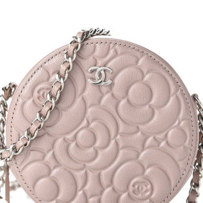 Chanel Goatskin Camellia Quilted Round Clutch With Chain Light Pink 10 of 11