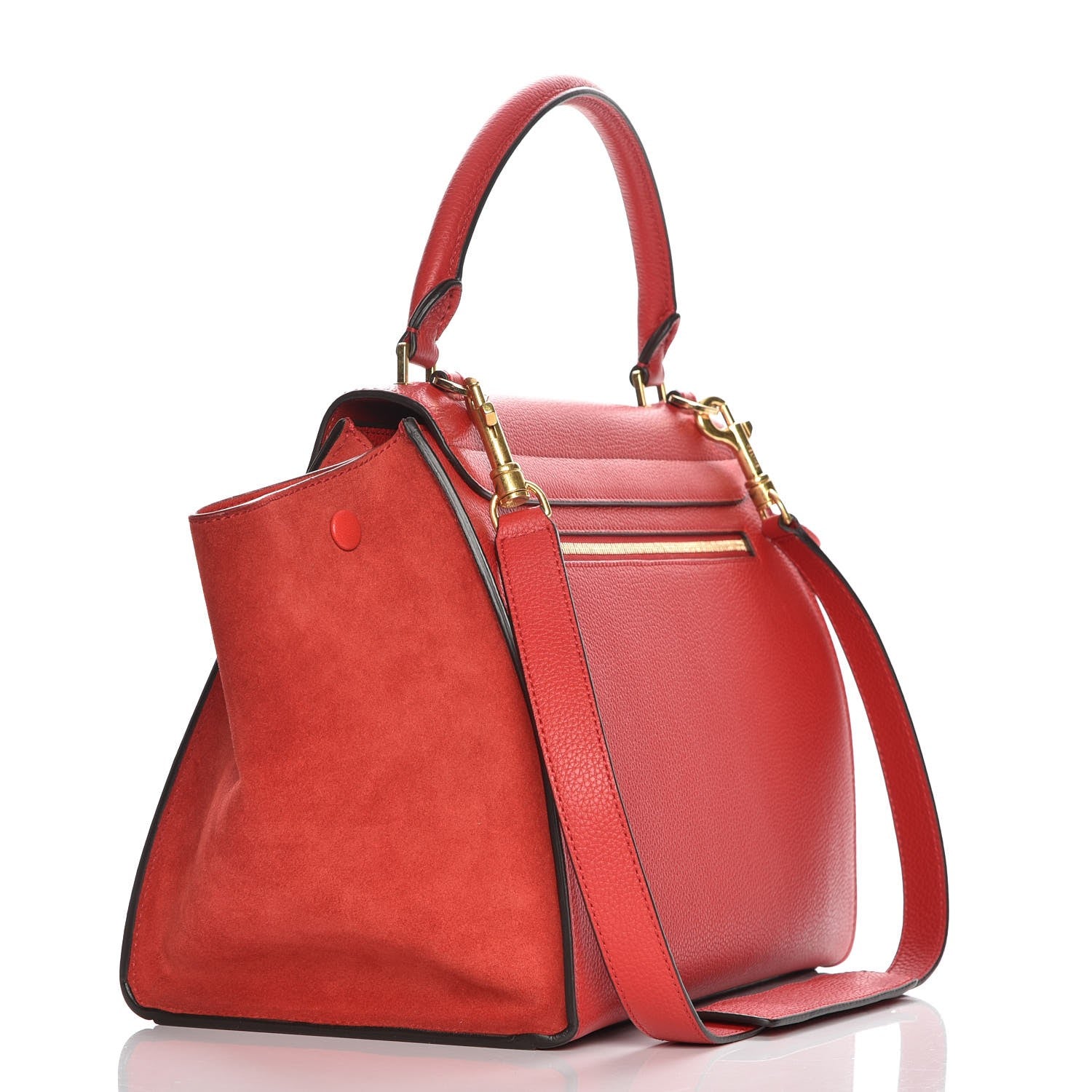 Celine Drummed Calfskin Suede Medium Trapeze Coquelicot 2 of 7