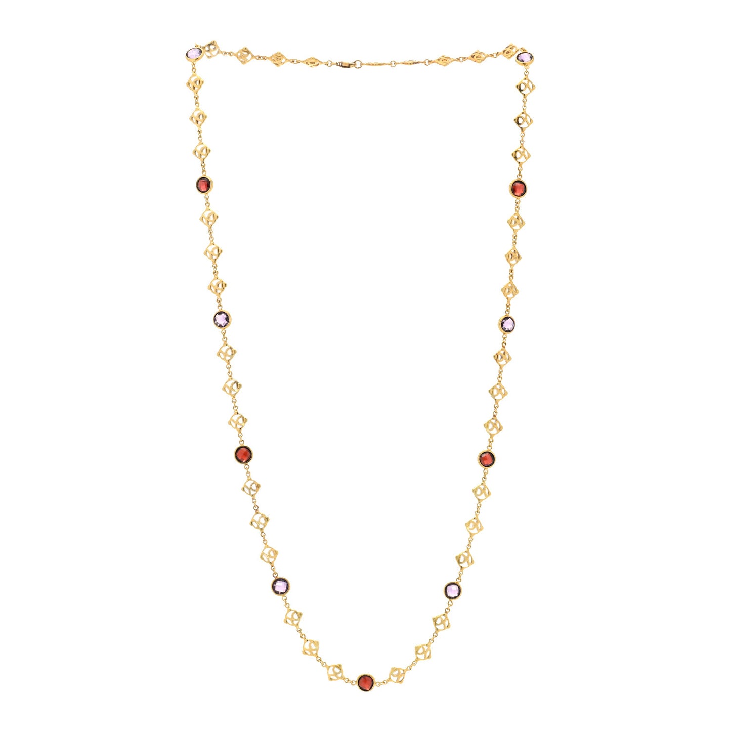 18K Yellow Gold Amethyst Garnet Logo Chain Necklace
