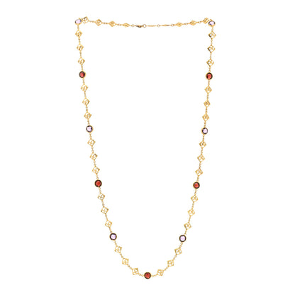 David Yurman 18K Yellow Gold Amethyst Garnet Logo Chain Necklace 3 of 5
