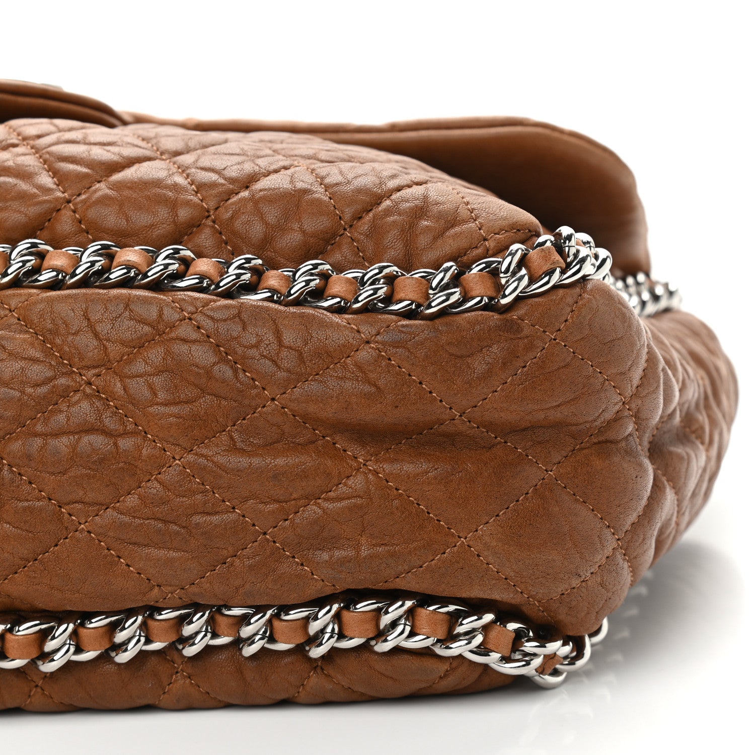 Chanel Washed Lambskin Quilted Chain Around Maxi Flap Brown 10 of 11