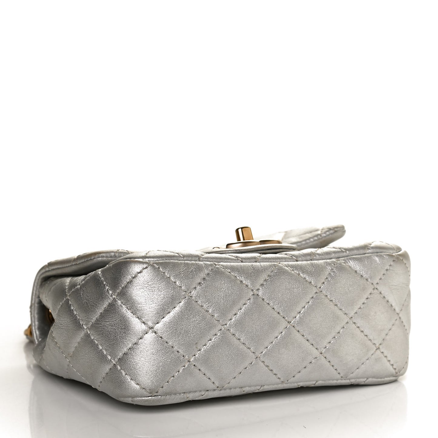 Metallic Lambskin Quilted Mini Square Flap Silver