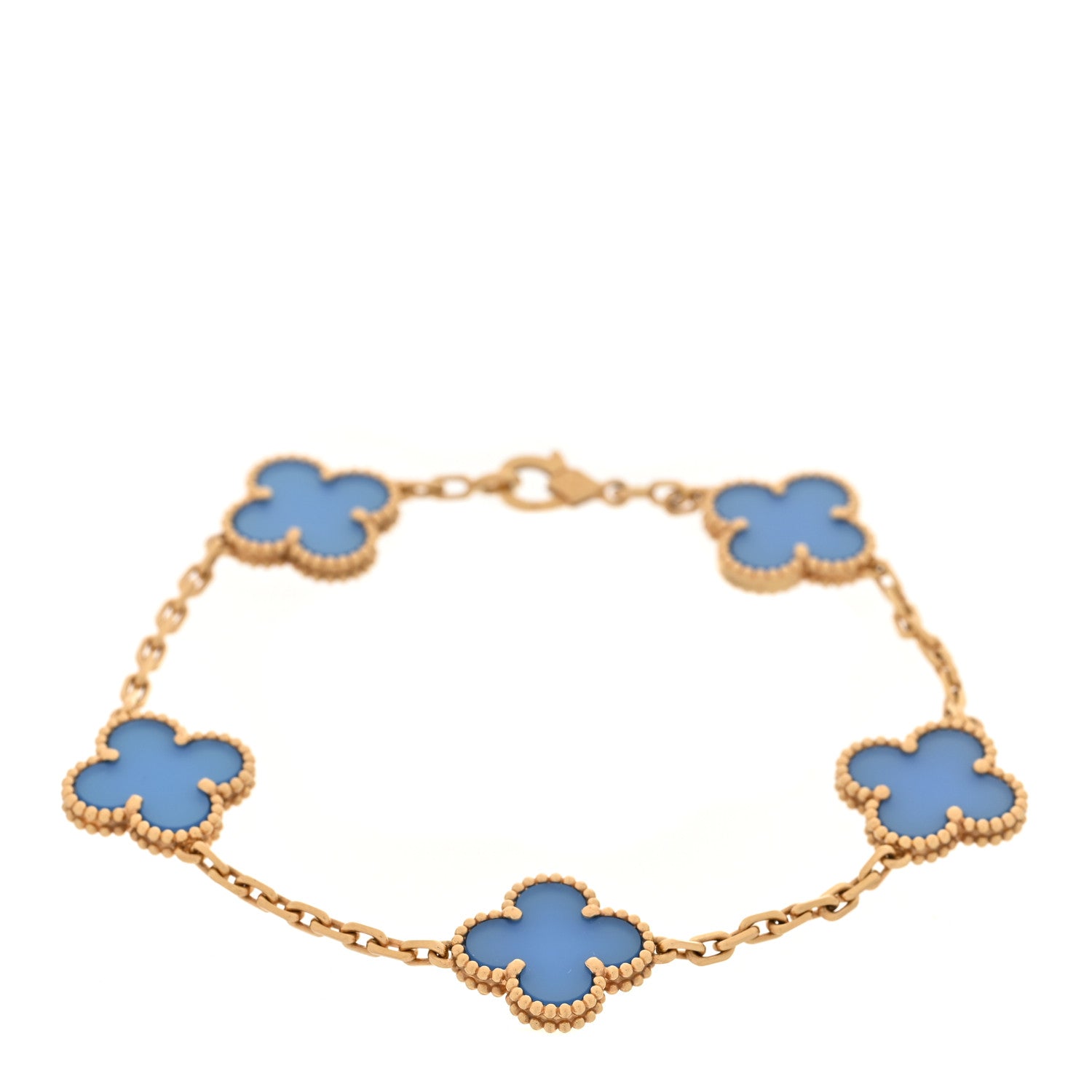Van Cleef & Arpels 18K Yellow Gold Blue Agate 5 Motifs Vintage Alhambra Bracelet 1 of 6