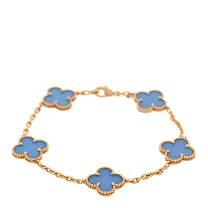 Van Cleef & Arpels 18K Yellow Gold Blue Agate 5 Motifs Vintage Alhambra Bracelet 1 of 6