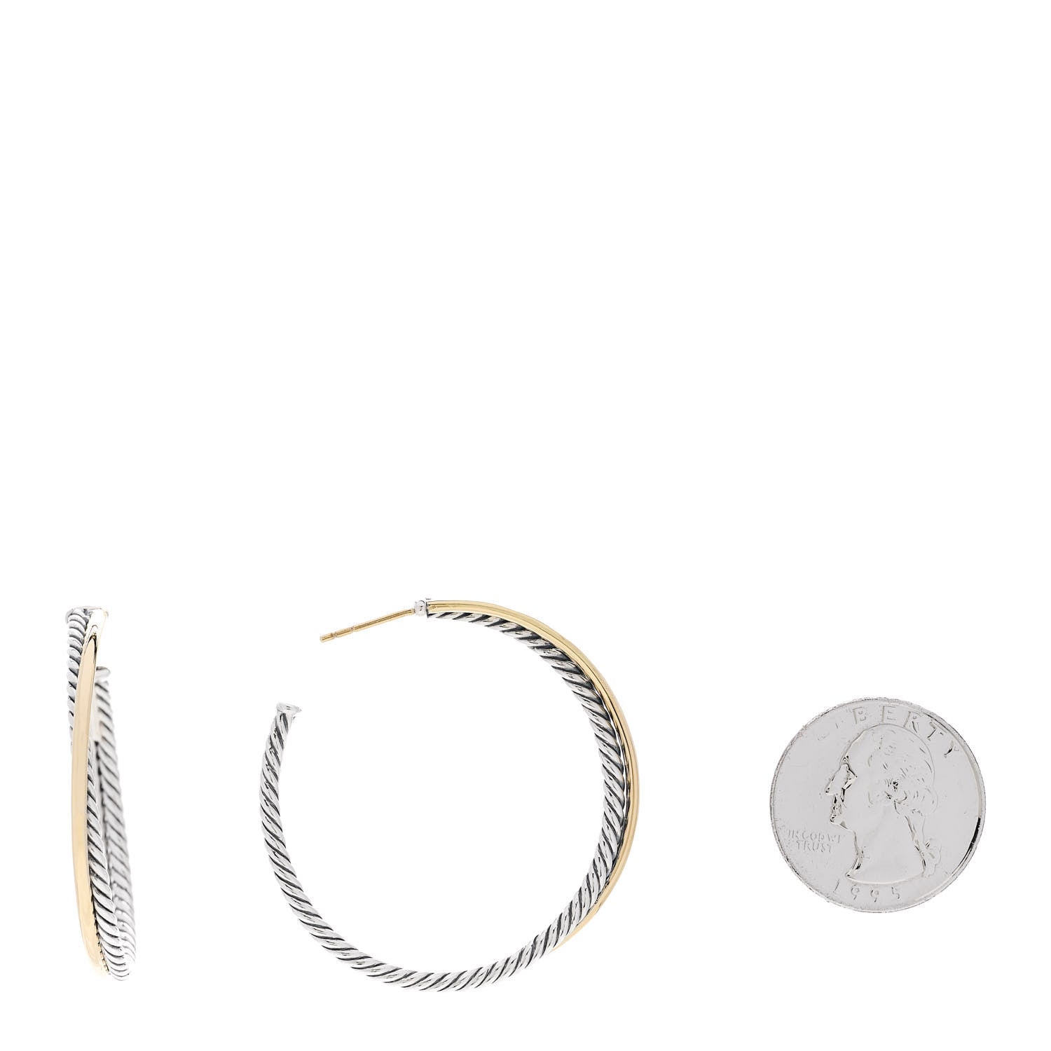 David Yurman Sterling Silver 18K Yellow Gold 44mm Extra Large Crossover Cable Hoop Earrings 2 of 4