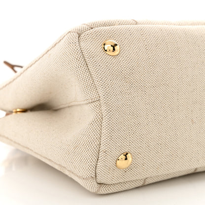 Prada Linen Vitello Mini Logo Tote Natural 9 of 10