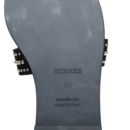 Hermes Suede Goatskin Studded Oran Sandals 38 Black 6 of 8