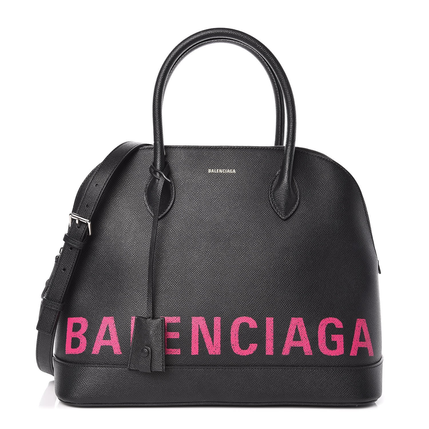Balenciaga Signature Grained Calfskin Logo M Ville Top Handle Bag Black Rose Shocking 1 of 15
