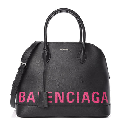 Balenciaga Signature Grained Calfskin Logo M Ville Top Handle Bag Black Rose Shocking 1 of 15
