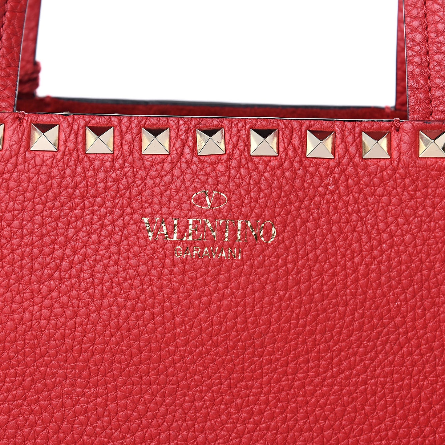 Grained Calfskin Rockstud Shoulder Tote Rouge Pur