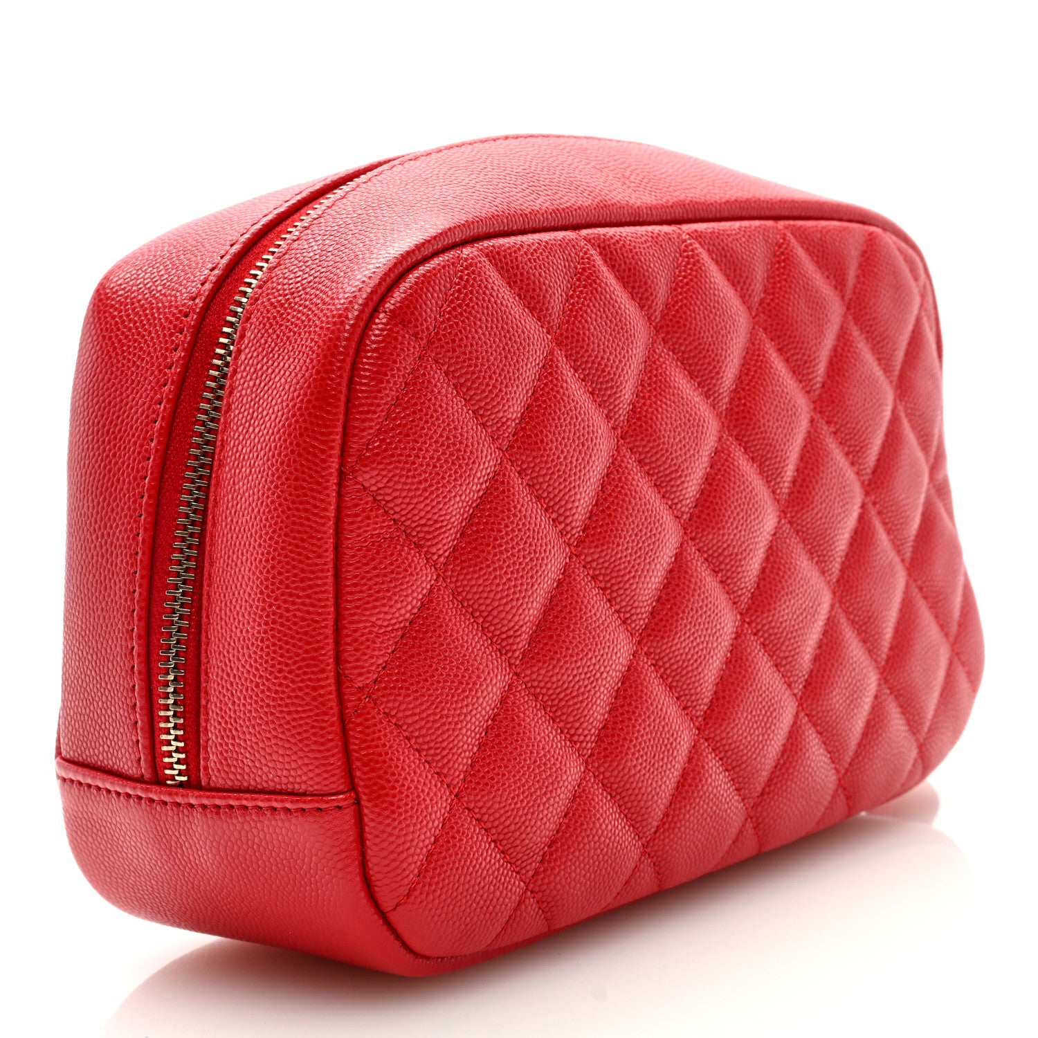 Chanel Caviar Quilted Medium Curvy Pouch Cosmetic Case Red 3 of 6