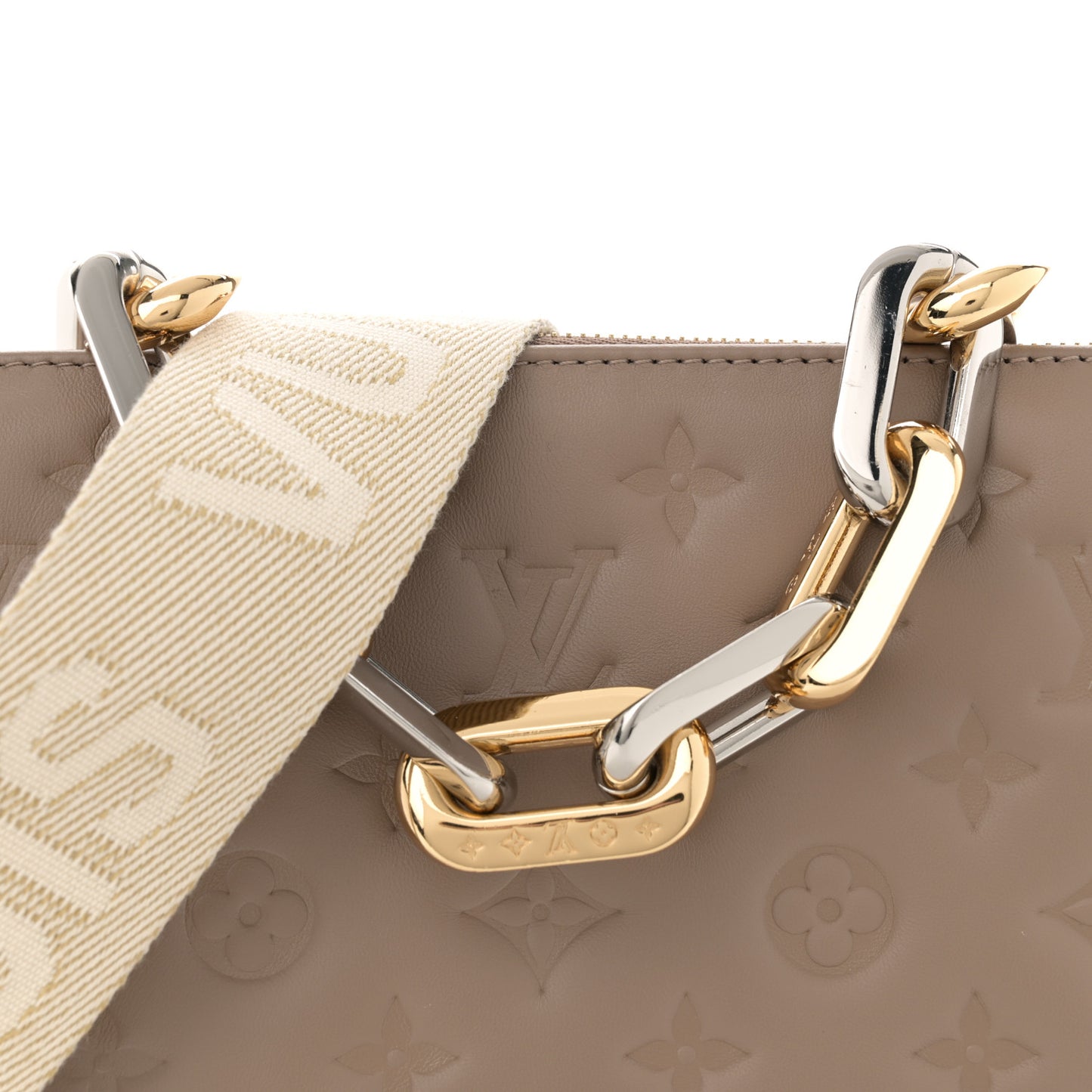 Lambskin Embossed Monogram Coussin PM Taupe