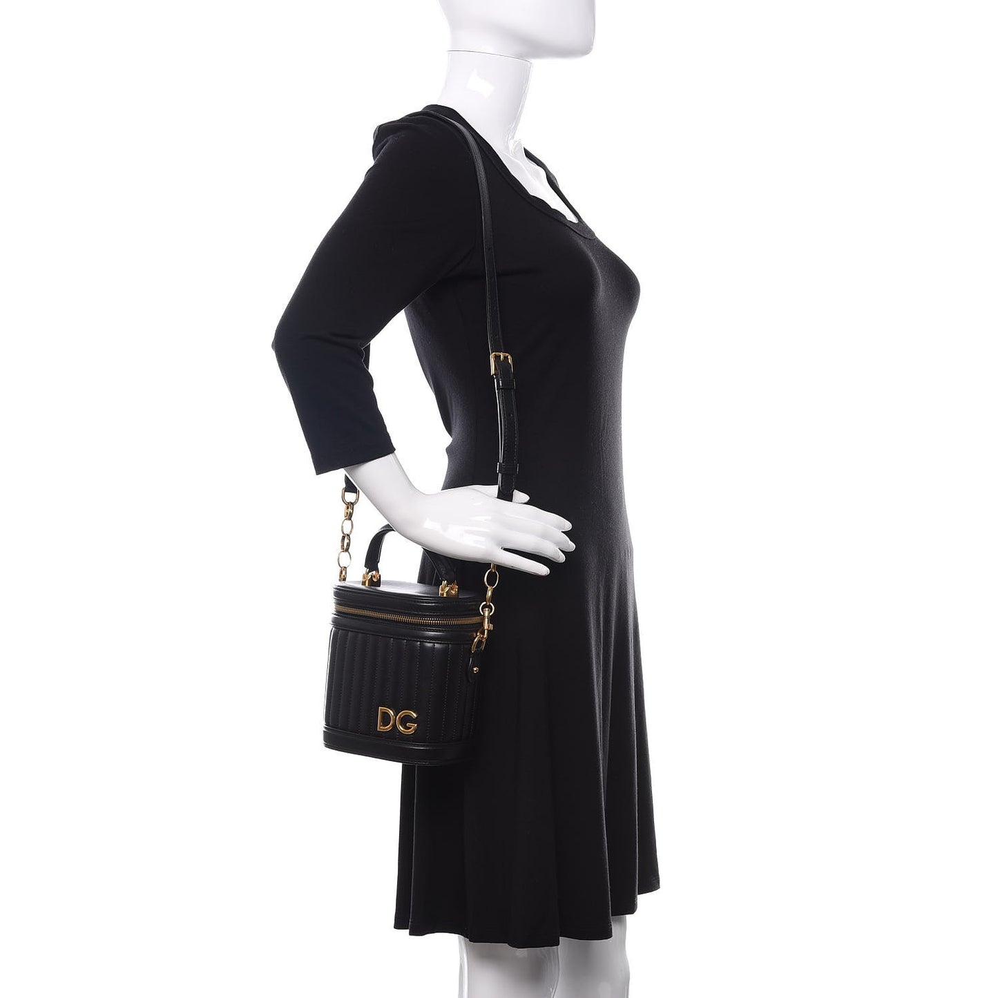 Nappa Quilted DG Girls Top Handle Bucket Bag Black