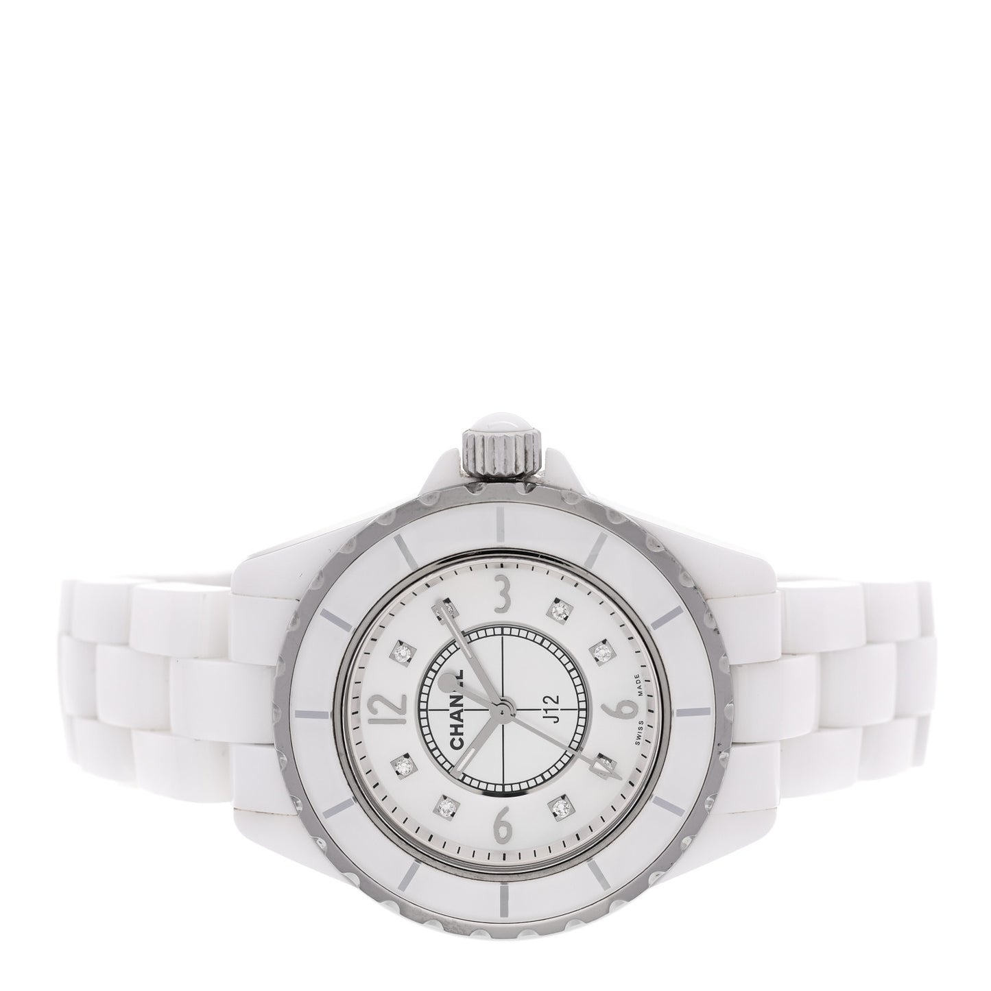 Stainless Steel Ceramic Diamond Mother of Pearl 33mm J12 Quartz Watch White
