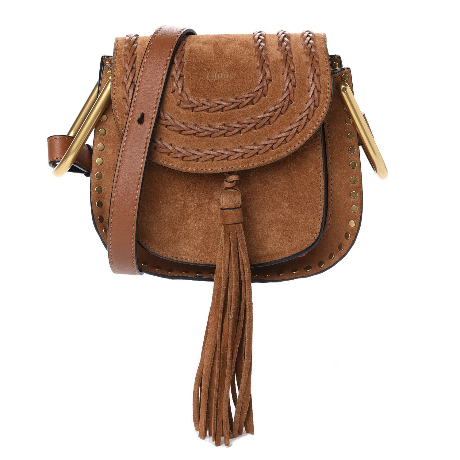 Chloe Suede Calfskin Braided Mini Hudson Shoulder Bag Caramel 1 of 10