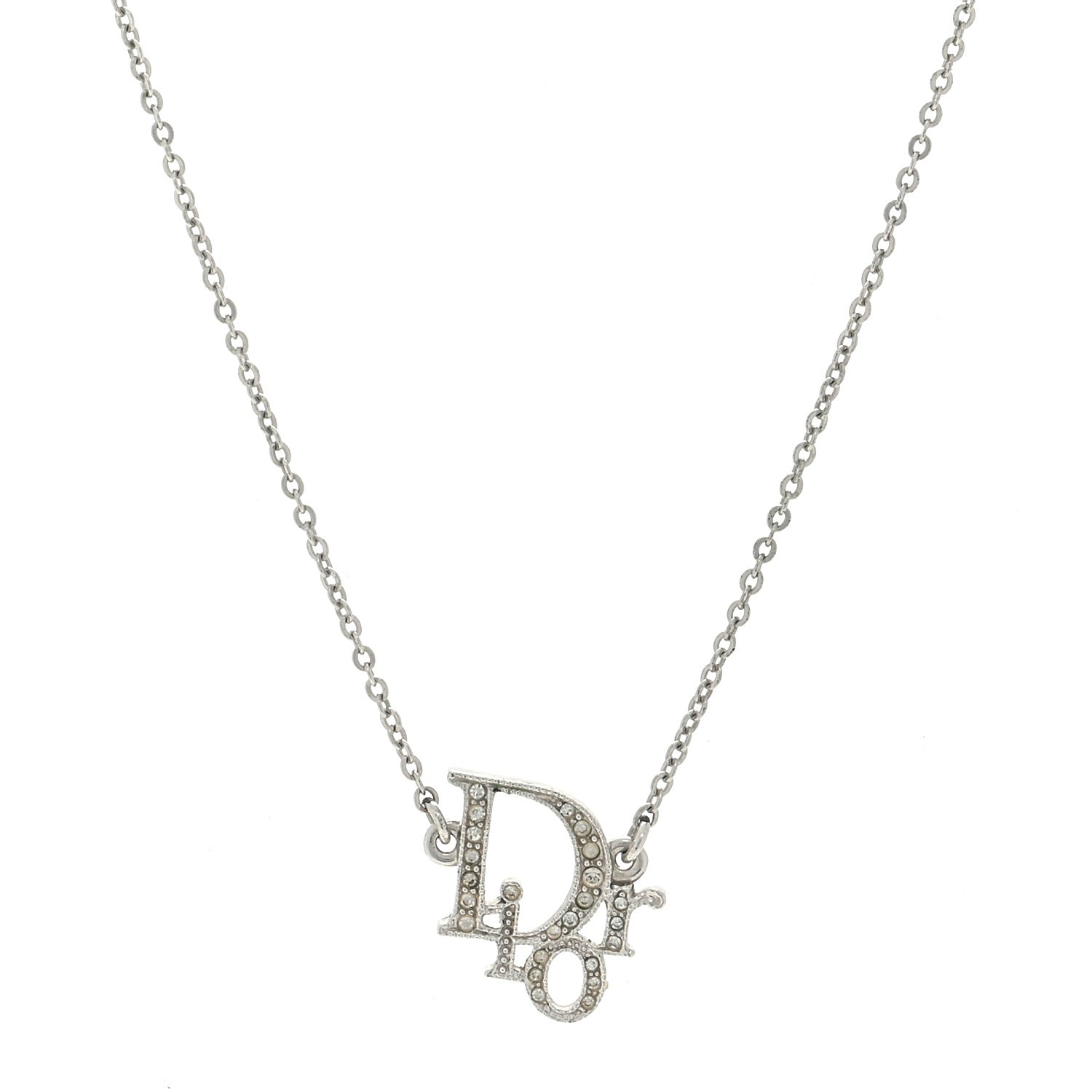 Christian Dior Crystal Logo Necklace Silver 1 of 4
