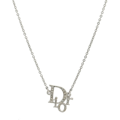 Christian Dior Crystal Logo Necklace Silver 1 of 4