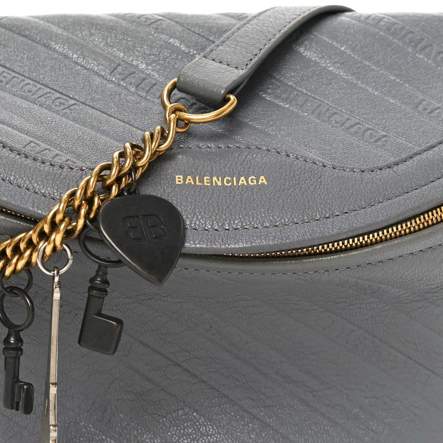Shiny Goatskin Allover Logo Embossed XS Souvenir Belt Bag Gris