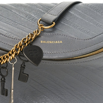 Balenciaga Shiny Goatskin Allover Logo Embossed XS Souvenir Belt Bag Gris 8 of 10