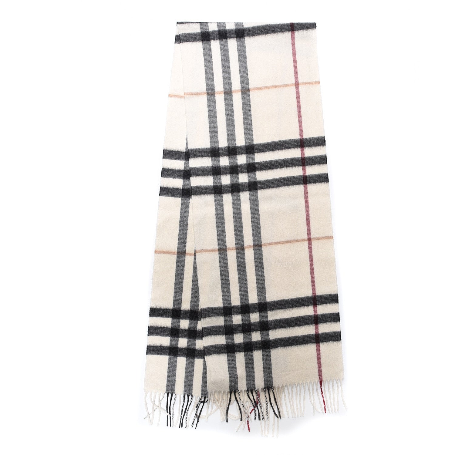 Burberry Cashmere Giant Check Fringe Scarf Ivory 2 of 3