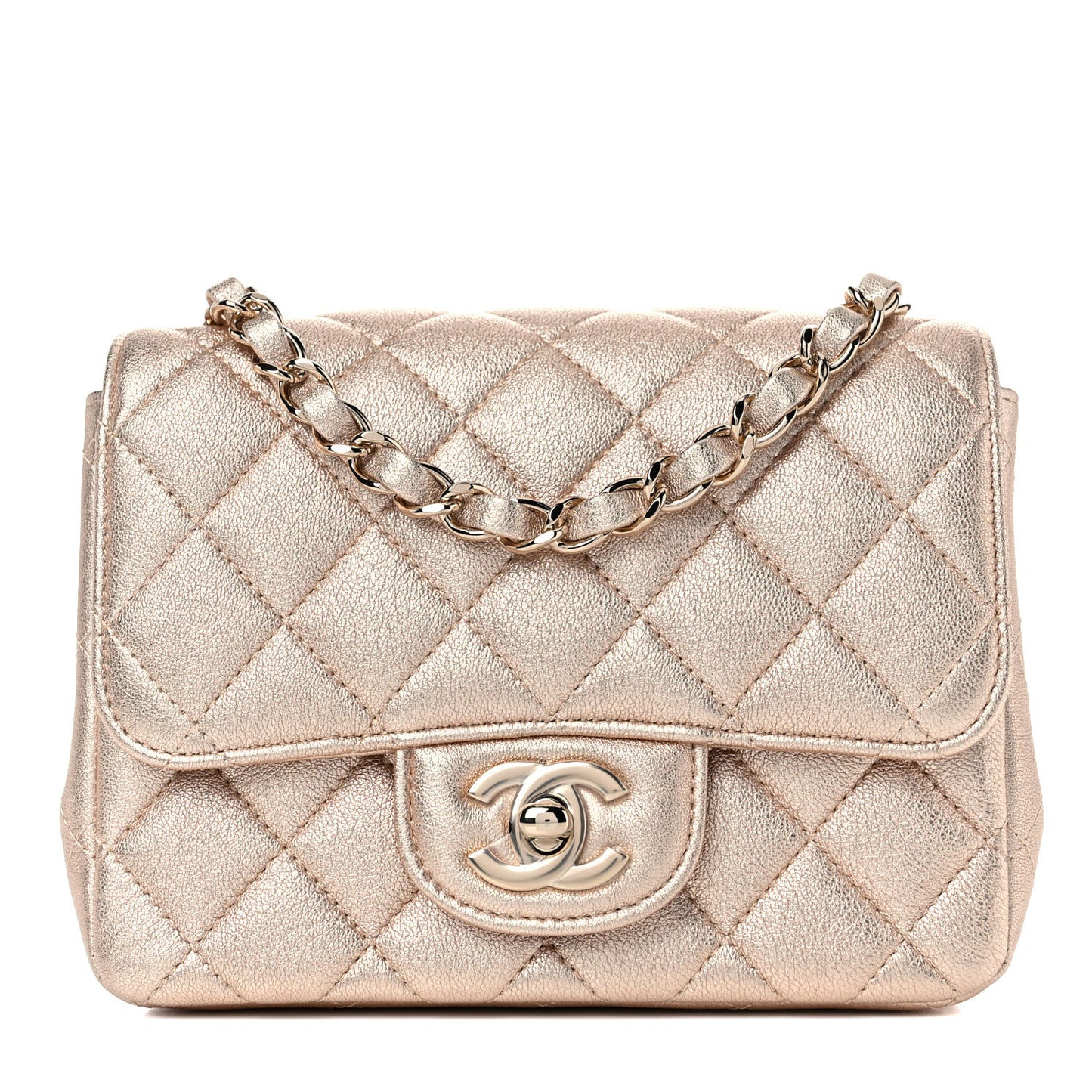 Metallic Lambskin Quilted Mini Square Flap Gold