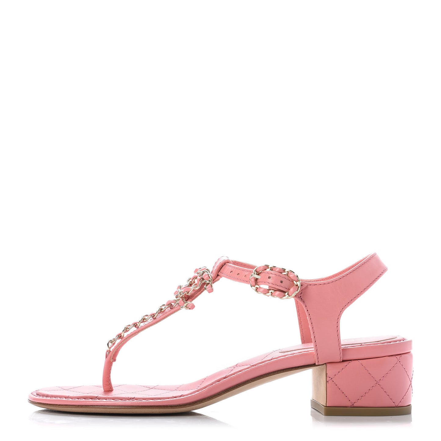 Goatskin CC Chain Thong Sandals 38 Pink