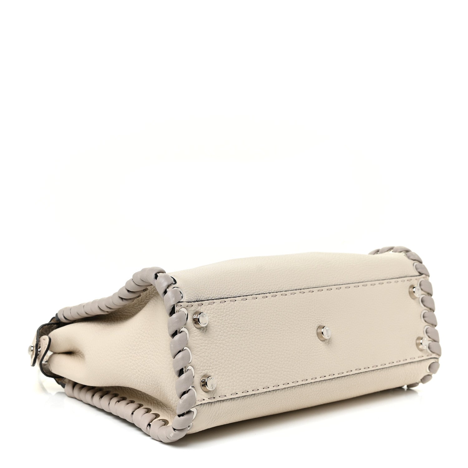 Fendi Cuoio Romano Selleria Vitello Dolce Lace Up Medium Peekaboo Iconic Satchel Camelia Milk Grigio Polvere 3 of 15