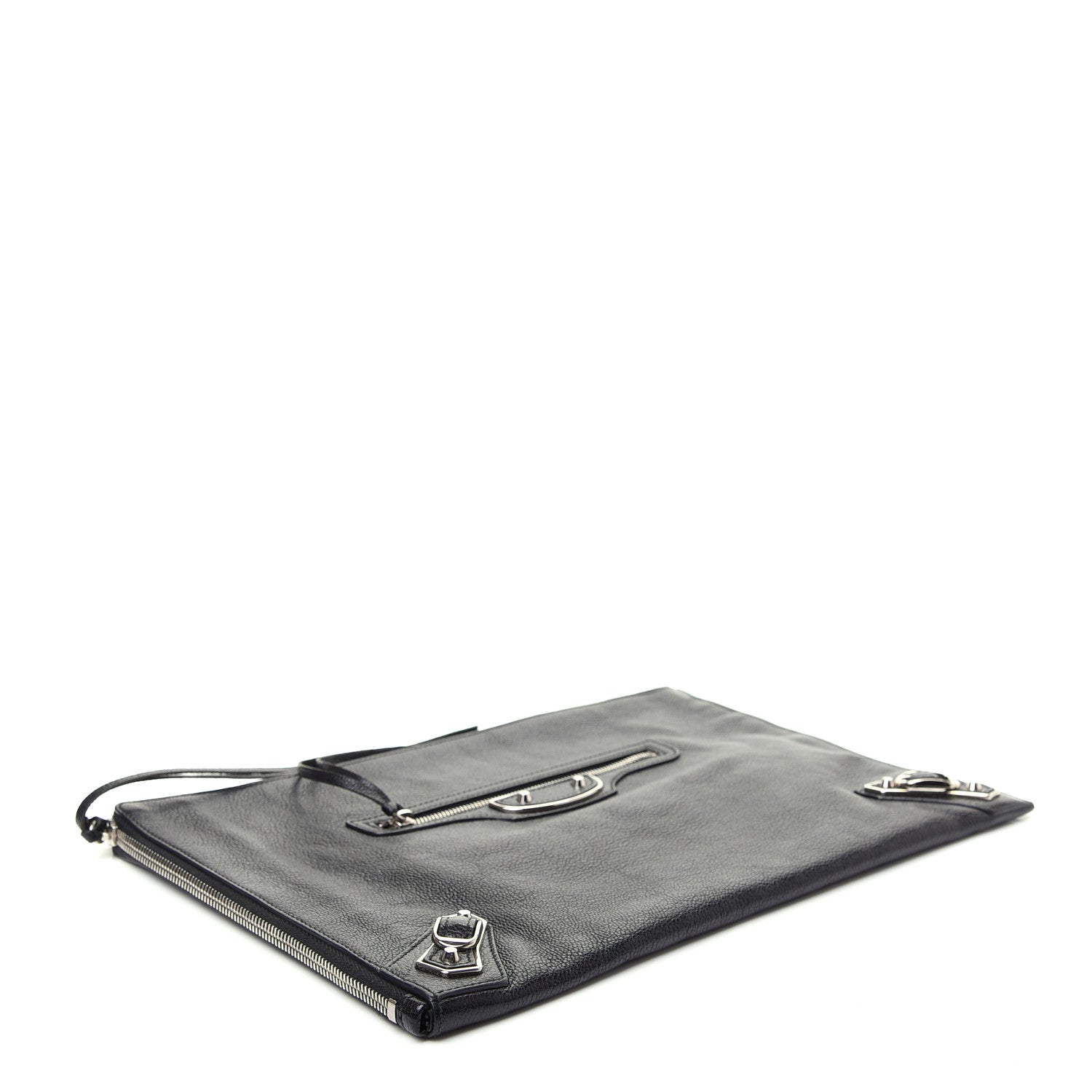 Balenciaga Chevre Silver Metallic Edge Hardware Pouch Black 4 of 7