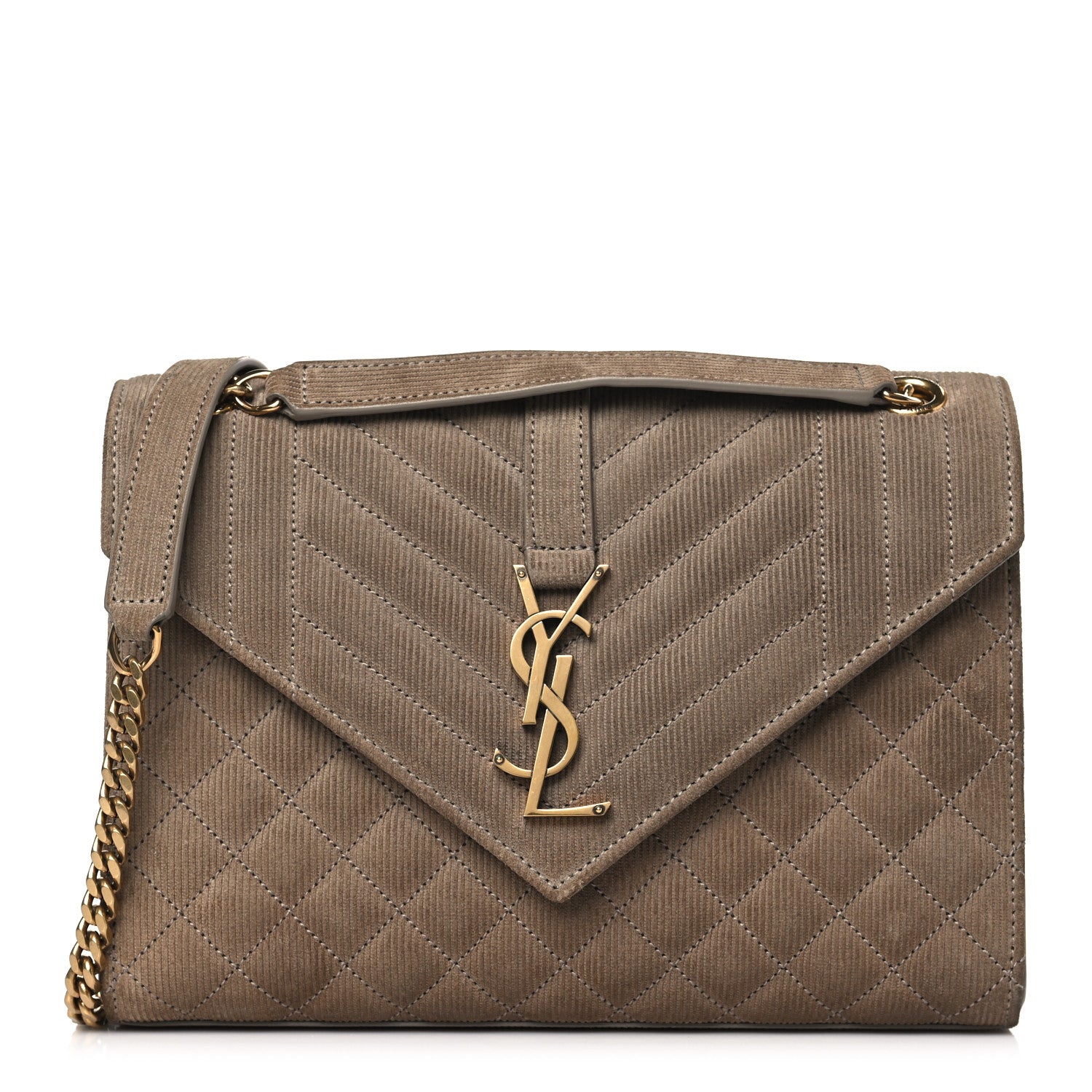 Saint Laurent Canvas Calfskin Mixed Matelasse Triquilt Medium Monogram Satchel Beige 1 of 9