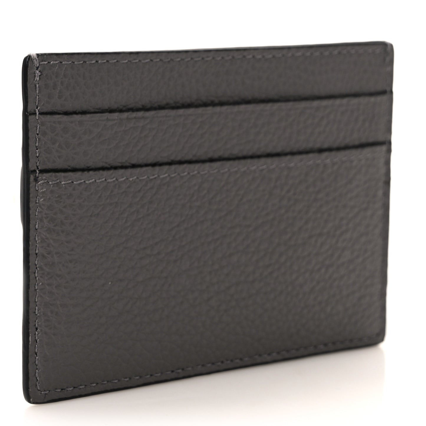 Grained Calfskin Neo Classic Silver Hardware Card Holder Dark Grey