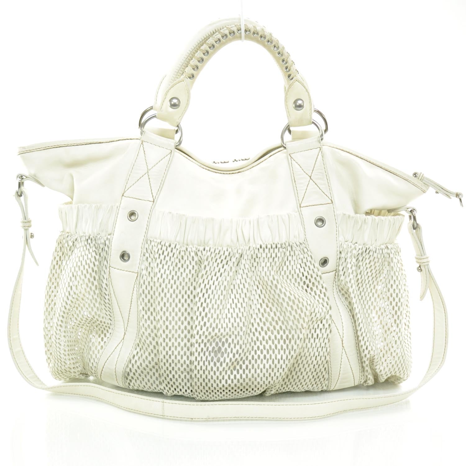 Miu Miu Lambskin Mesh Shoulder Bag White 4 of 9