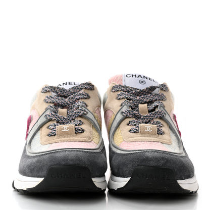 Chanel Tweed Suede CC Sneakers 36 Grey Pink Multicolor 2 of 12
