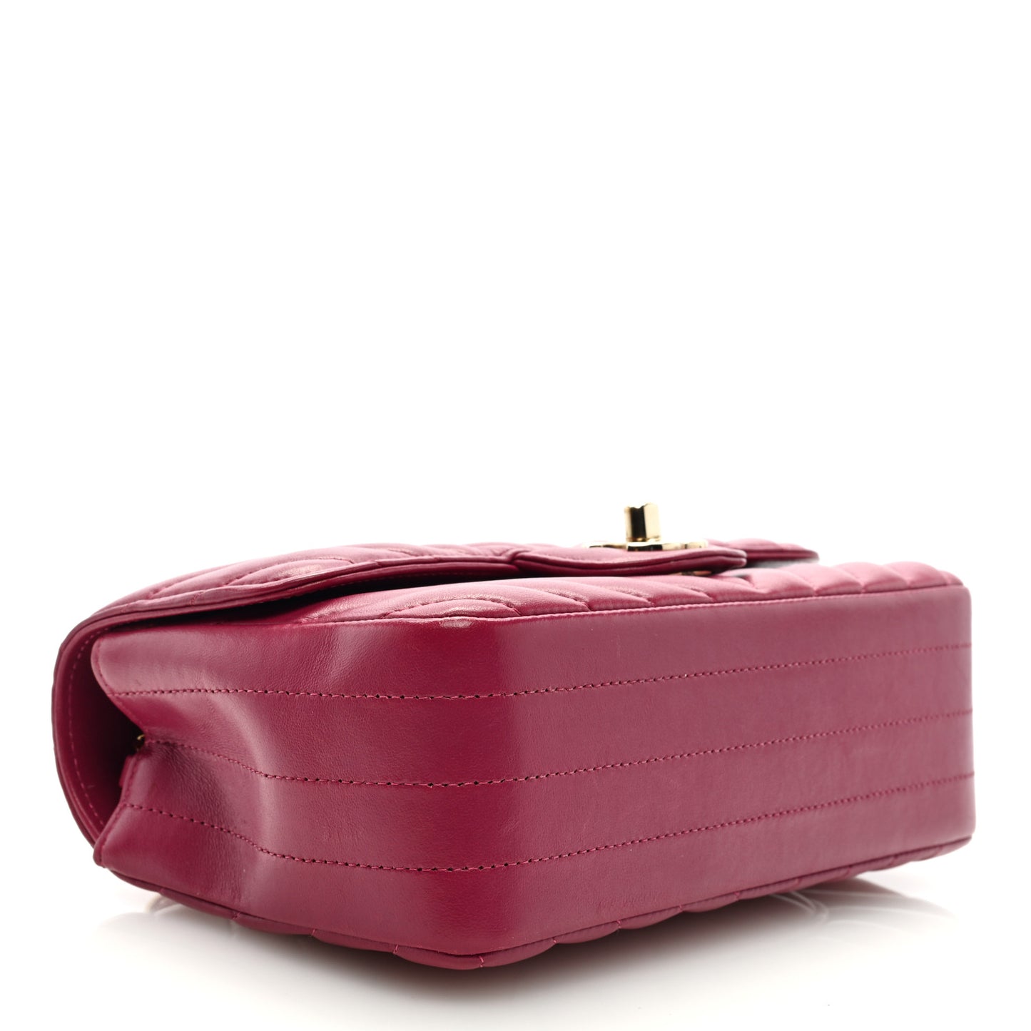 Lambskin Chevron Quilted Mini Rectangular Flap Dark Pink