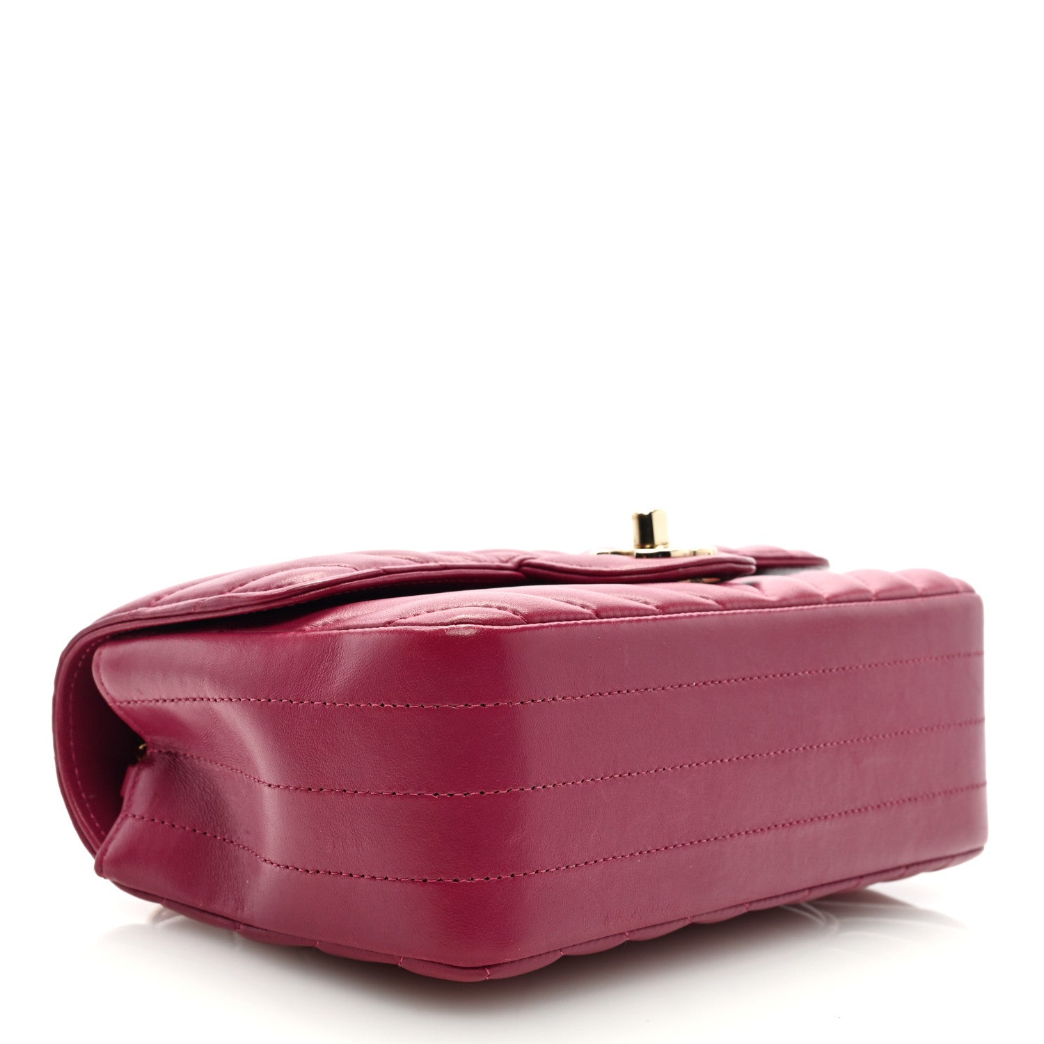 Chanel Lambskin Chevron Quilted Mini Rectangular Flap Dark Pink 4 of 10
