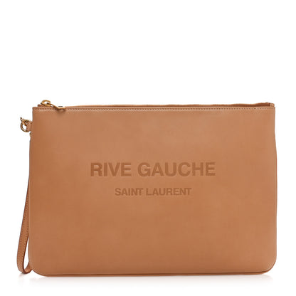 Saint Laurent Calfskin Rive Gauche Zipped Pouch Vintage Brown Gold 1 of 11