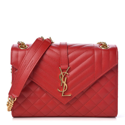 Saint Laurent Grain De Poudre Textured Mixed Matelasse Triquilt Medium Monogram Satchel New Red 1 of 9