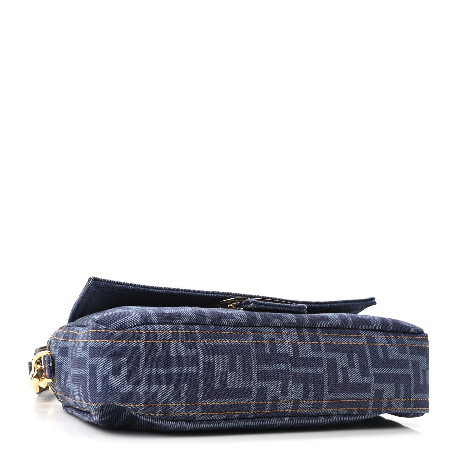 Fendi Denim FF Embroidered Reversible Baguette Blue 4 of 9