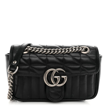 Gucci Calfskin Matelasse Aria Small GG Marmont Shoulder Bag Black 1 of 11