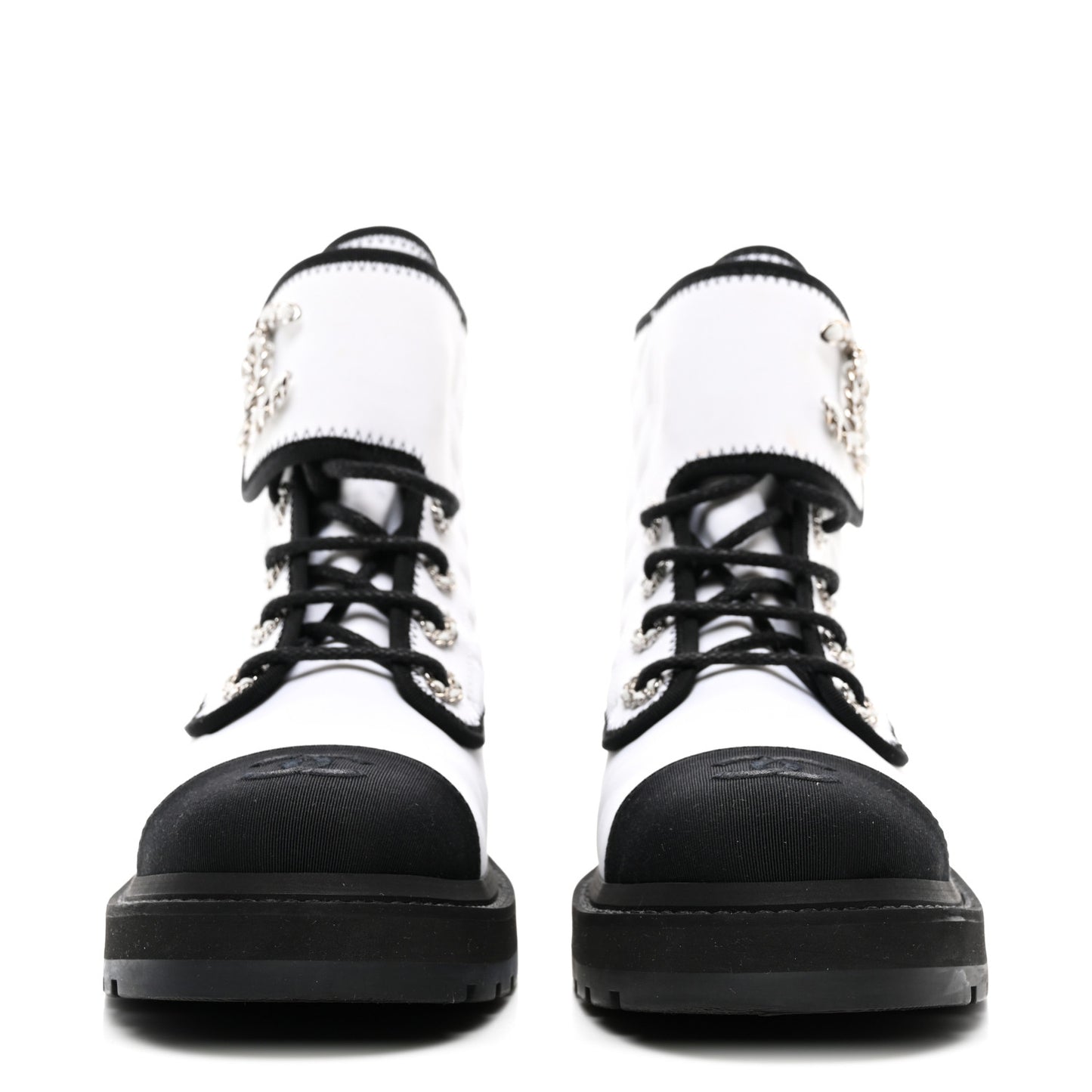 Fabric Grosgrain Quilted Cap Toe Lace Up Combat Boots 38.5 White Black