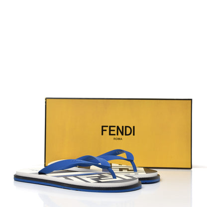 Fendi Rubber FF Mens Logo Thong Sandals 7 Black Blue 8 of 9