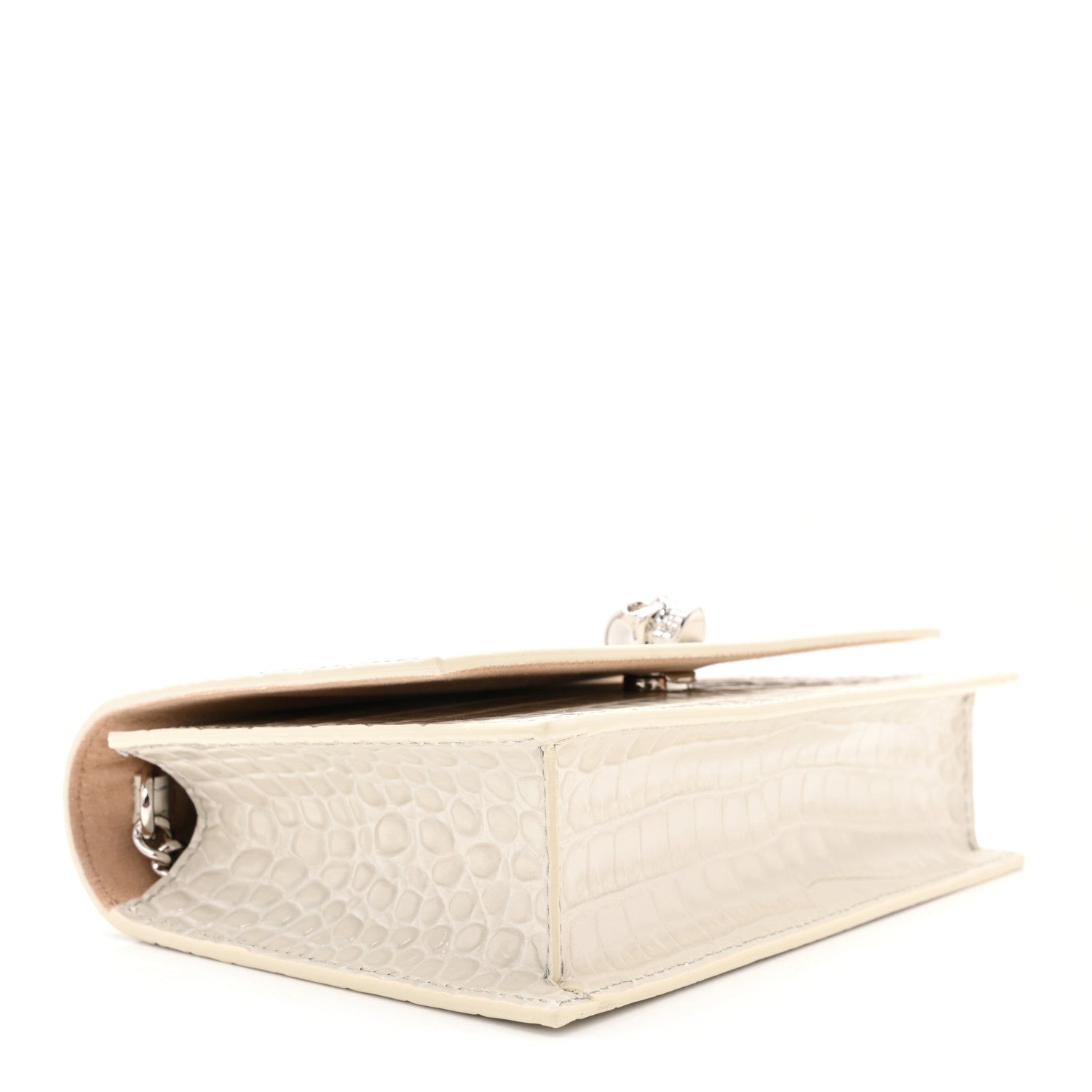 Alexander McQueen Calfskin Crocodile Embossed Skull Mini Crossbody Bag White 4 of 10