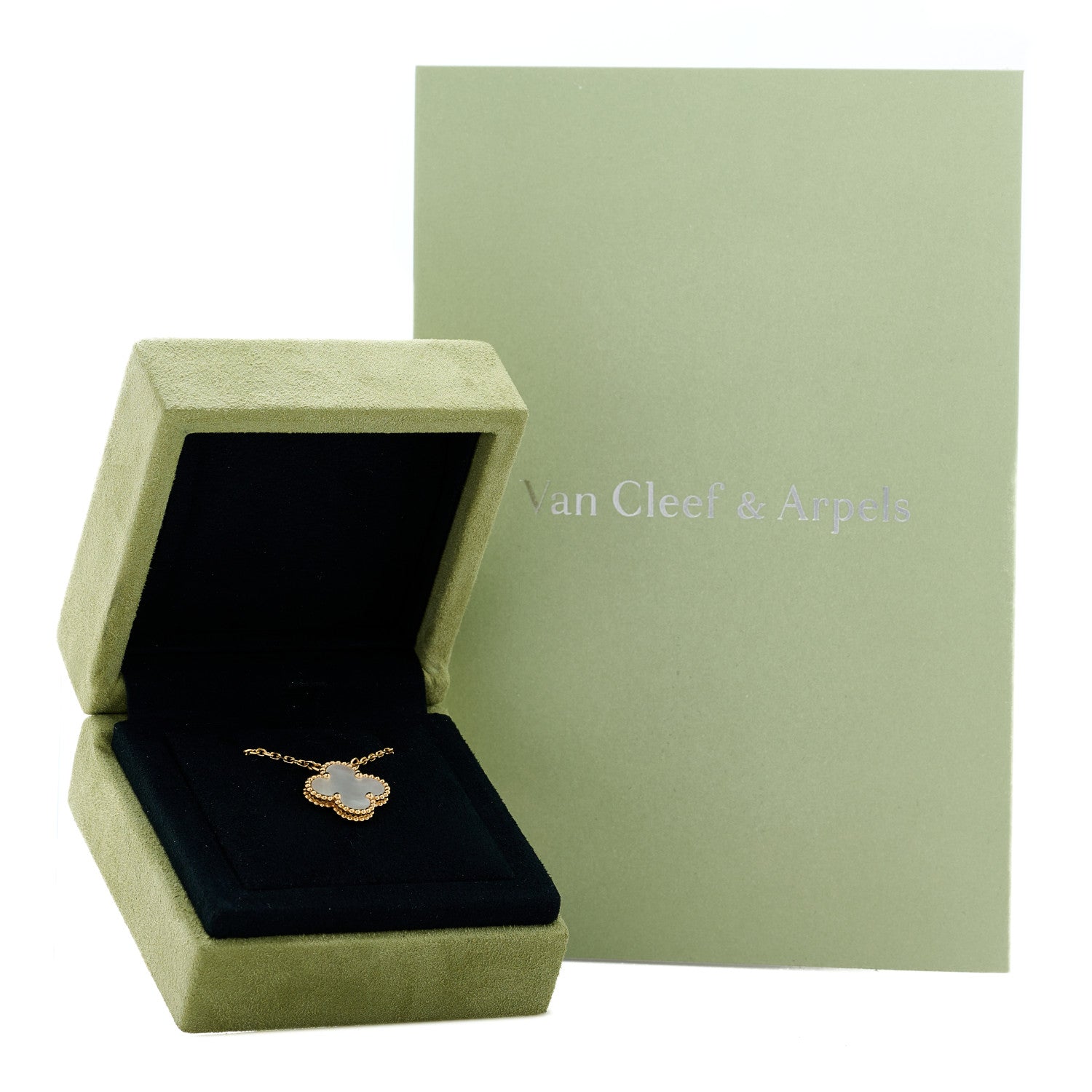 Van Cleef & Arpels 18K Yellow Gold Mother of Pearl Vintage Alhambra Pendant Necklace 6 of 6