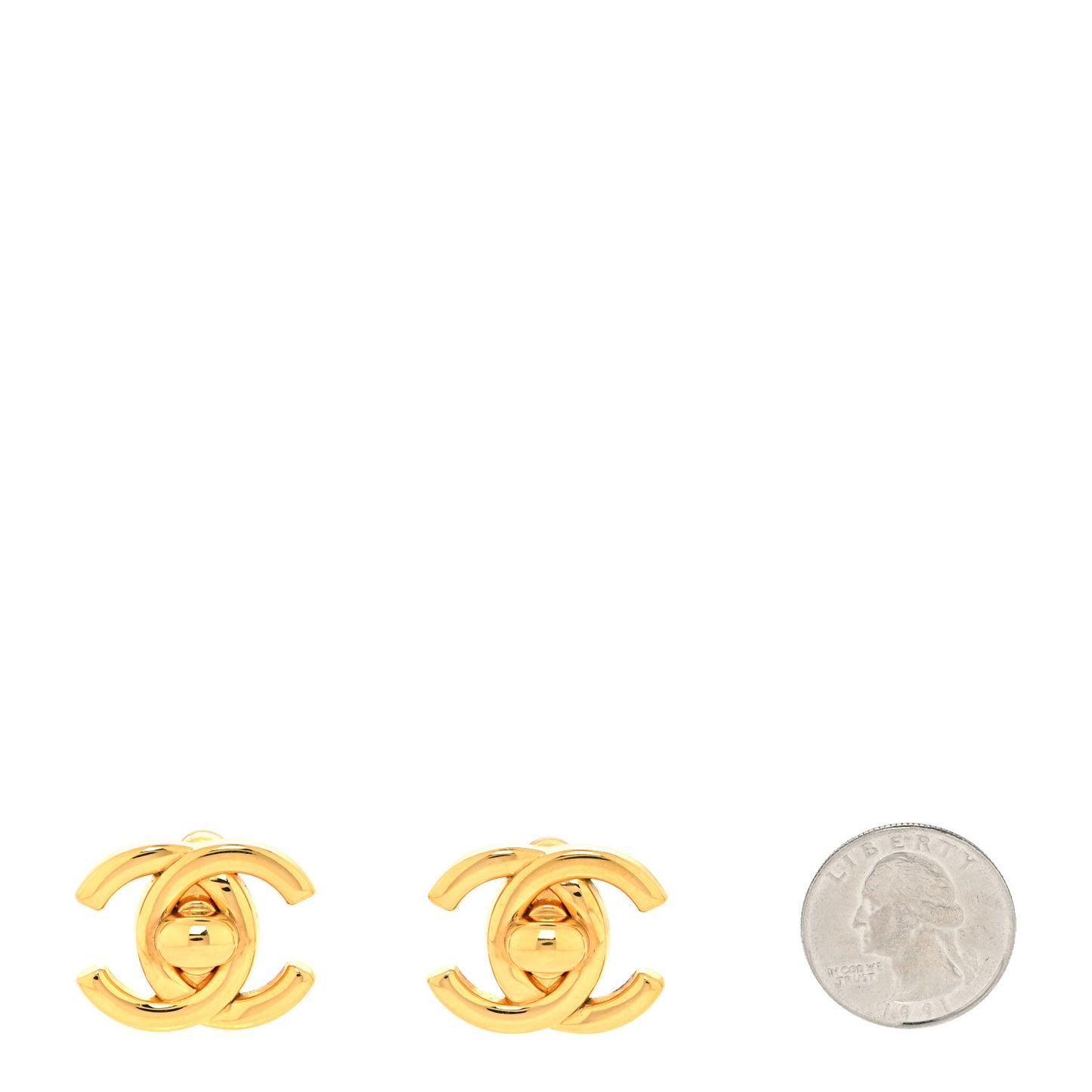 Metal CC Turnlock Clip On Earrings Gold