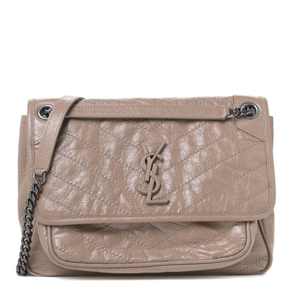 Saint Laurent Crinkled Calfskin Matelasse Monogram Medium Niki Chain Satchel Light Taupe 1 of 4