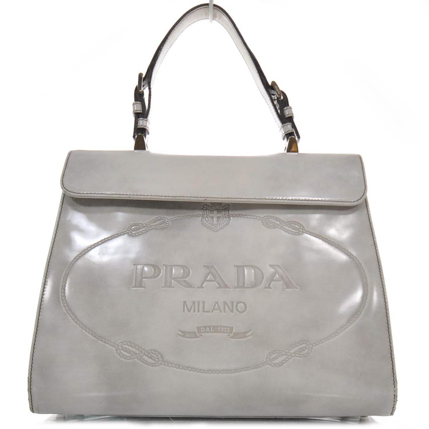 Leather Jacquard Logo Framed Handbag Grey