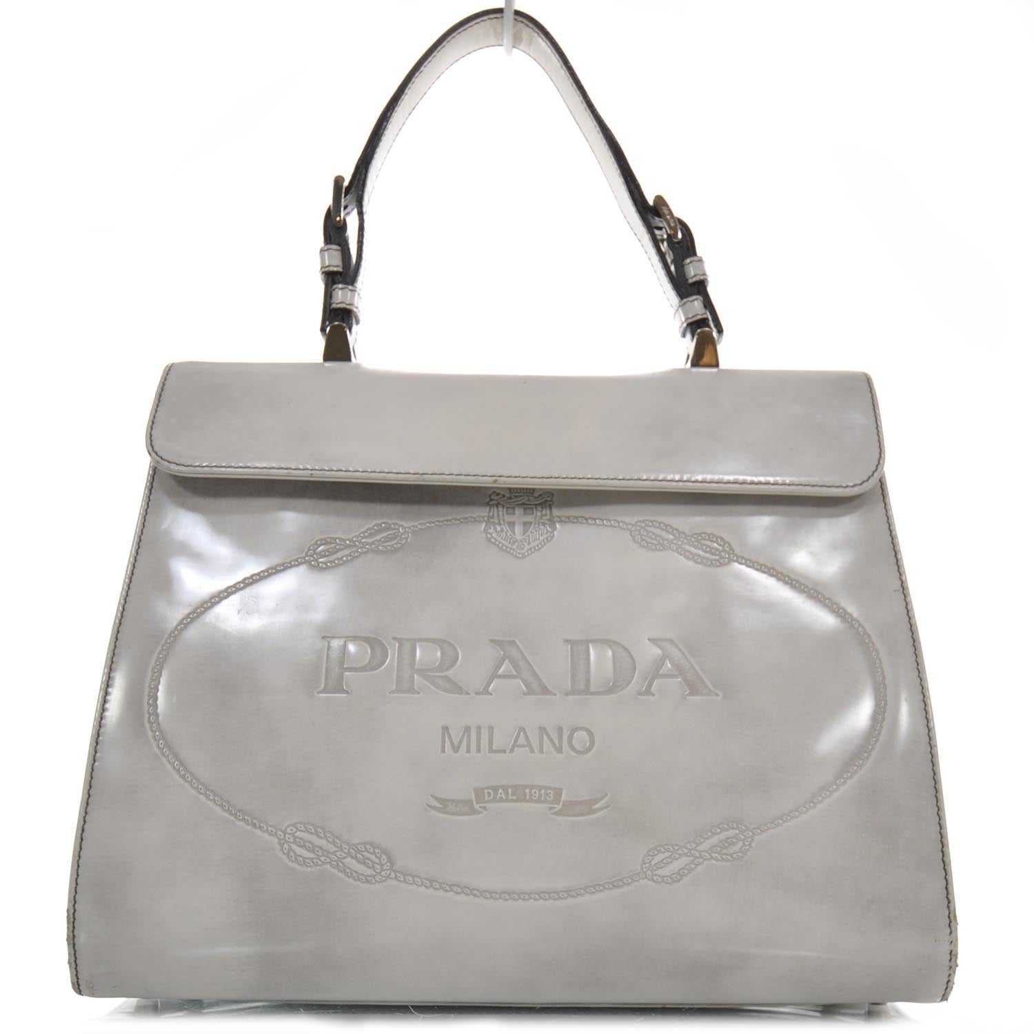 Prada Leather Jacquard Logo Framed Handbag Grey 1 of 10