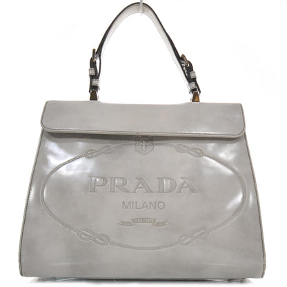 Prada Leather Jacquard Logo Framed Handbag Grey 1 of 10