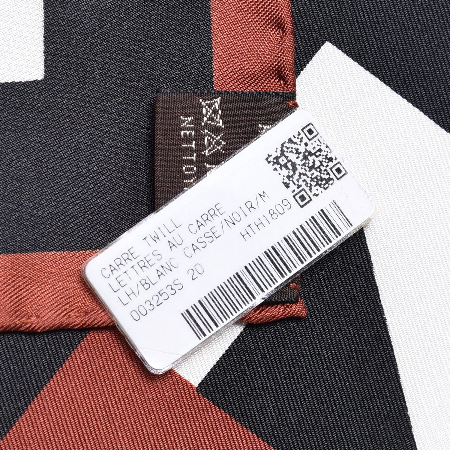 Hermes Silk Lettres Au Carre Scarf 90 Blanc Casse Black Marron 5 of 5